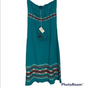 Sweetees Teal Strapless Embroidery Midi Dress NWT Size XS